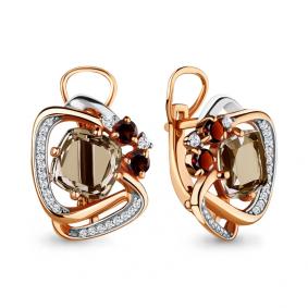 Серьги из золочёного серебра AQUAMARINE А4709136А-п с фианитом, гранатом, кварцем и миксом камней А4709136А-п фото