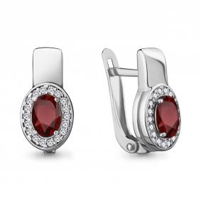 Серебряные серьги AQUAMARINE А4712503А с фианитом и гранатом А4712503А фото