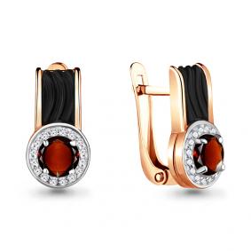 Серьги из золочёного серебра AQUAMARINE А4712603А-п с фианитом, гранатом и керамикой А4712603А-п фото