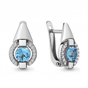 Серебряные серьги AQUAMARINE А4714605А с топазом и фианитом А4714605А фото