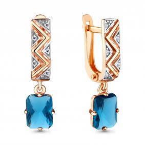 Серьги из золочёного серебра AQUAMARINE А4716193А-пк с фианитом и Лондон топазом А4716193А-пк фото