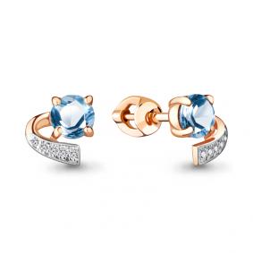 Серьги из золочёного серебра AQUAMARINE А4717905А-п с топазом и фианитом А4717905А-п фото