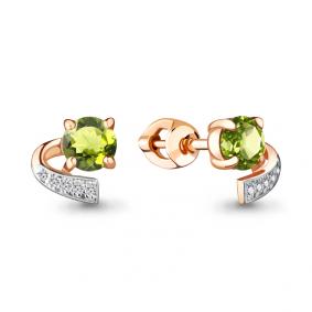 Серьги из золочёного серебра AQUAMARINE А4717907А-пк с фианитом и хризолитом А4717907А-пк фото
