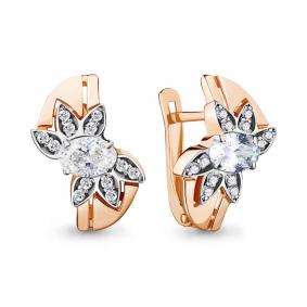 Серьги из золочёного серебра AQUAMARINE А47187А-п с фианитом А47187А-п фото