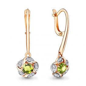 Серьги из золочёного серебра AQUAMARINE А4719007А-п с фианитом и хризолитом А4719007А-п фото