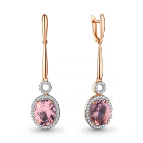 Серьги из золочёного серебра AQUAMARINE А4720090А-п с фианитом и морганитом А4720090А-п фото