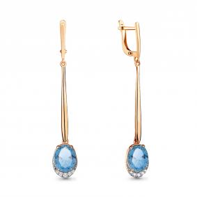 Серьги из золочёного серебра AQUAMARINE А4720288А-пк с фианитом и турмалином А4720288А-пк фото