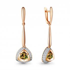 Серьги из золочёного серебра AQUAMARINE А4720419А-пк с фианитом и султанитом А4720419А-пк фото