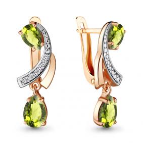 Серьги из золочёного серебра AQUAMARINE А4721107А-пк с фианитом и хризолитом А4721107А-пк фото