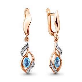 Серьги из золочёного серебра AQUAMARINE А4721605А-п с топазом и фианитом А4721605А-п фото