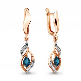 Серьги из золочёного серебра AQUAMARINE А4721608А-пк с фианитом и Лондон топазом А4721608А-пк фото