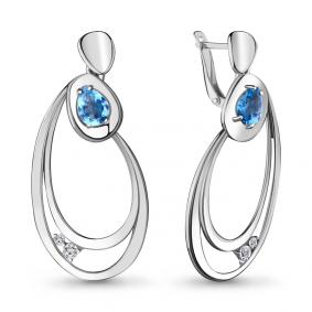 Серебряные серьги AQUAMARINE А4722005 с топазом и фианитом А4722005 фото