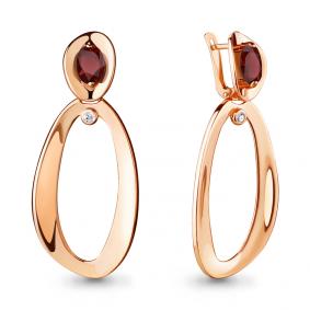 Серьги из золочёного серебра AQUAMARINE А4722603А-п с фианитом и гранатом А4722603А-п фото