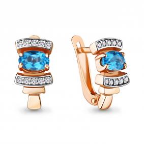 Серьги из золочёного серебра AQUAMARINE А4723205А-пк с топазом и фианитом А4723205А-пк фото