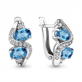 Серебряные серьги AQUAMARINE А4723305А с топазом и фианитом А4723305А фото