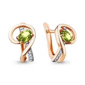 Серьги из золочёного серебра AQUAMARINE А4723607А-пк с фианитом и хризолитом А4723607А-пк фото