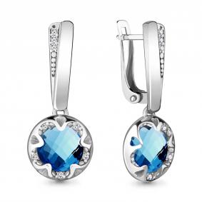Серебряные серьги AQUAMARINE А4724288А с фианитом и турмалином А4724288А фото