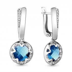 Серебряные серьги AQUAMARINE А4724293А с фианитом и Лондон топазом А4724293А фото