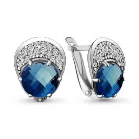 Серебряные серьги AQUAMARINE А4724693А с фианитом и Лондон топазом А4724693А фото