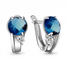 Серебряные серьги AQUAMARINE А4724793А с фианитом и Лондон топазом А4724793А фото
