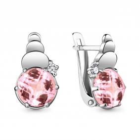Серебряные серьги AQUAMARINE А4724890А с фианитом и морганитом А4724890А фото