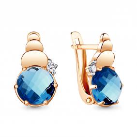 Серьги из золочёного серебра AQUAMARINE А4724893А-п с фианитом и Лондон топазом А4724893А-п фото