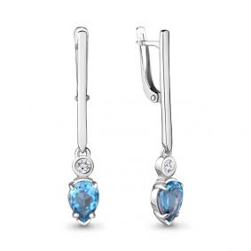 Серебряные серьги AQUAMARINE А4725405А с топазом и фианитом А4725405А фото