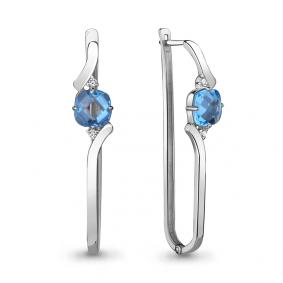 Серебряные серьги AQUAMARINE А4725592А с топазом и фианитом А4725592А фото