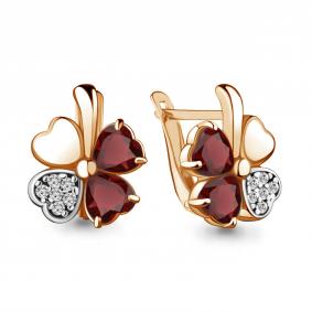 Серьги из золочёного серебра AQUAMARINE А4726103А-п с фианитом и гранатом А4726103А-п фото