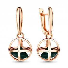 Серьги из золочёного серебра AQUAMARINE А4727409-п с агатом А4727409-п фото