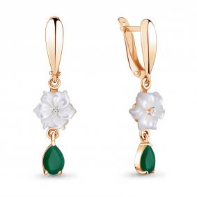 Серьги из золочёного серебра AQUAMARINE А4730709А-п с фианитом, агатом и перламутром А4730709А-п фото