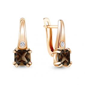 Серьги из золочёного серебра AQUAMARINE А4731701А-п с фианитом и кварцем А4731701А-п фото