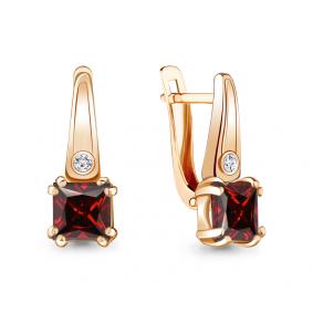 Серьги из золочёного серебра AQUAMARINE А4731703А-п с фианитом и гранатом А4731703А-п фото