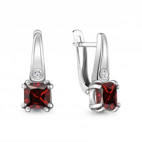 Серебряные серьги AQUAMARINE А4731703А с фианитом и гранатом А4731703А фото