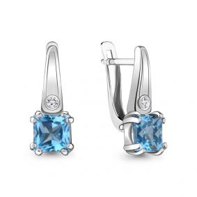 Серебряные серьги AQUAMARINE А4731705А с топазом и фианитом А4731705А фото