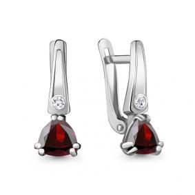 Серебряные серьги AQUAMARINE А4731803А с фианитом и гранатом А4731803А фото