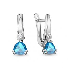 Серебряные серьги AQUAMARINE А4731805А с топазом и фианитом А4731805А фото