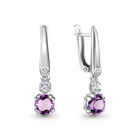 Серебряные серьги AQUAMARINE А4731904А с фианитом и аметистом А4731904А фото