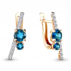 Серьги из золочёного серебра AQUAMARINE А4732208А-п с фианитом и Лондон топазом А4732208А-п фото