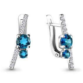 Серебряные серьги AQUAMARINE А4732208А с фианитом и Лондон топазом А4732208А фото