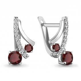 Серебряные серьги AQUAMARINE А4732403А с фианитом и гранатом А4732403А фото