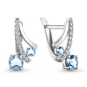 Серебряные серьги AQUAMARINE А4732405А с топазом и фианитом А4732405А фото