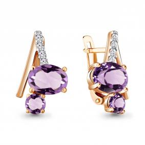 Серьги из золочёного серебра AQUAMARINE А4732504А-п с фианитом и аметистом А4732504А-п фото