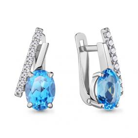 Серебряные серьги AQUAMARINE А4732605А с топазом и фианитом А4732605А фото