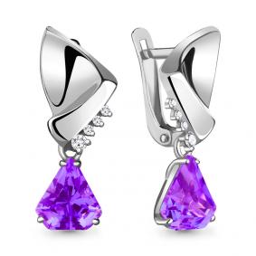 Серебряные серьги AQUAMARINE А4732884А с фианитом и аметистом А4732884А фото