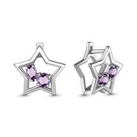 Серебряные серьги AQUAMARINE А4733304 с аметистом А4733304 фото