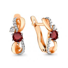 Серебряные серьги AQUAMARINE А4734003А-п с фианитом и гранатом А4734003А-п фото