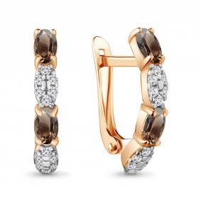 Серьги из золочёного серебра AQUAMARINE А4735101А-п с фианитом и кварцем А4735101А-п фото