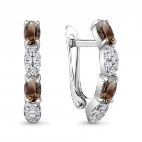 Серебряные серьги AQUAMARINE А4735101А с фианитом и кварцем А4735101А фото