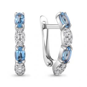 Серебряные серьги AQUAMARINE А4735105А с топазом и фианитом А4735105А фото